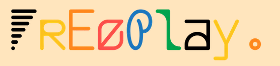 Logo du Freeplay Independent Games Festival, dont chaque lettre du mot "Freeplay" semble utiliser une police d'écriture et une couleur différentes, sur fond rosâtre. Par exemple, le F est remplacé par un triangle constitué de 7 barres horizontales et le P imite l'écriture cursive.