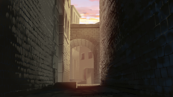 Dessin d'une grande porte dans une ville médiévale