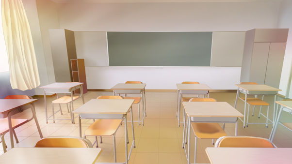 rendu 3d d'une salle de classe vide